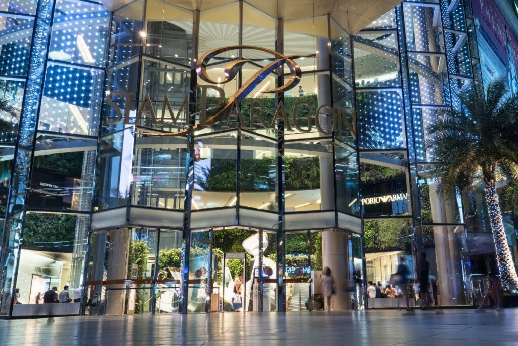 Siam Paragon shopping mall entrance with modern glass design
