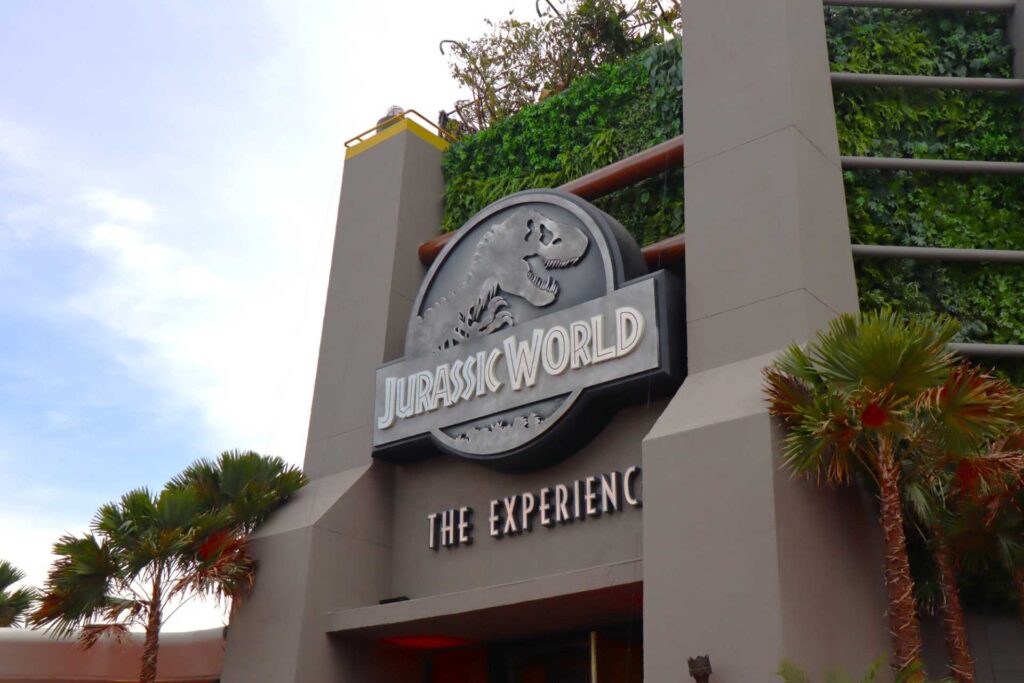 Entrance sign for Jurassic World: The Experience at ASIATIQUE The Riverfront in Bangkok